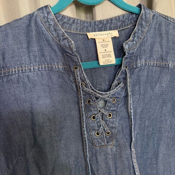 Philosophy Tencel Lyocell Dark Wash Chambray Denim Blue Mini Dress Size Medium - Picture 12 of 12